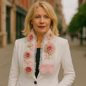 Statement Necklace Pink Floral Embellished‎  vintage Costume Jewelry